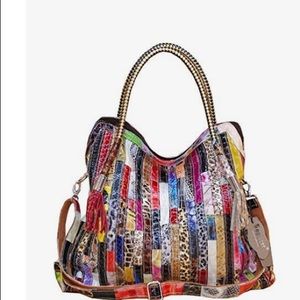 Multicolor Boston Bag Genuine Leather Colorful Large Tote Handbag Purse